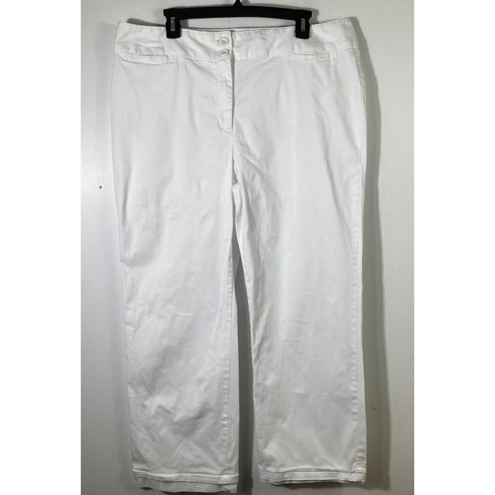 Womens Cato Casual‎ Chino Pants Stretch White 18 Cotton Spandex Hem Detail